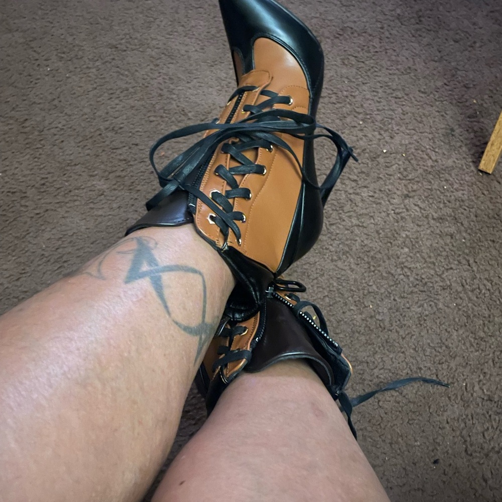 Elegant Black and Tan Lace-Up Women's Boots